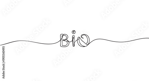 The word Bio written in a single continuous line style with elegant calligraphic script for a minimalist design concept related to nature and organic living