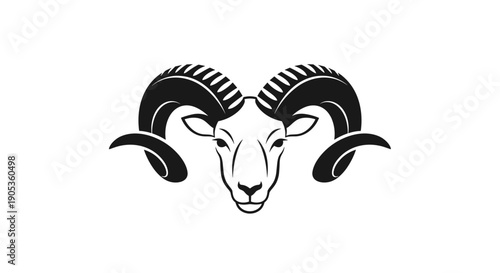 Ram Head Silhouette with Majestic Curved Horns.