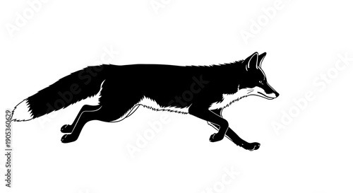 Running Black Fox Silhouette Illustration Artistic Style.
