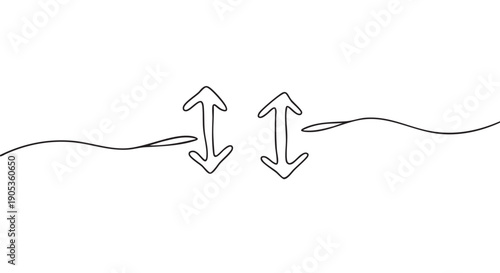 Two vertical up and down arrows drawn in a continuous single line style, representing concepts of resizing, height adjustment, scrolling, and dimensional measurement