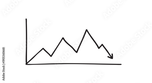 Hand-drawn black line graph showing volatility and a final sharp decline with a downward arrow, representing financial crisis, recession, market crash, and business failure
