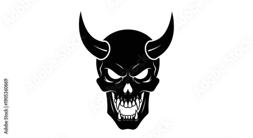 Scary Black Skull with Horns and Glowing Eyes.