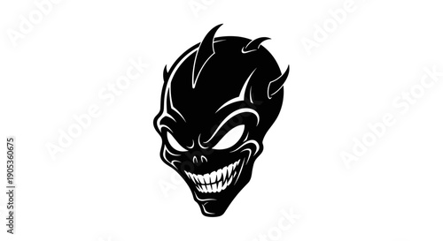 Scary Black Skull with Sharp Teeth and Horns.
