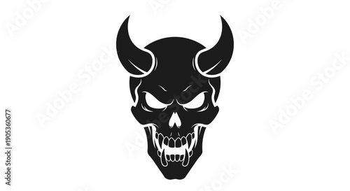 Scary Black Devil Skull with Horns and Fangs.