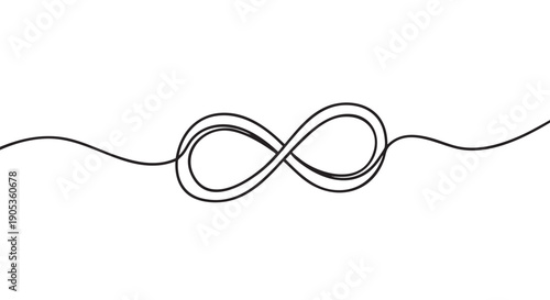 Hand-drawn infinity symbol drawn with a single continuous black line in a messy, tangled style, symbolizing eternity, endless love, and limitless concepts in a minimalist design