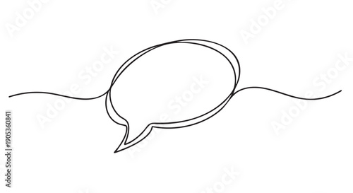 Continuous single line drawing of an oval speech bubble creates a minimalist and modern communication symbol for dialogue, conversation, and messages in a simple black outline