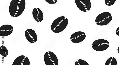 Seamless Pattern of Dark Roasted Coffee Beans Falling.