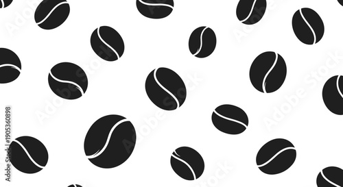 Seamless Pattern of Dark Roasted Coffee Beans Scattered.