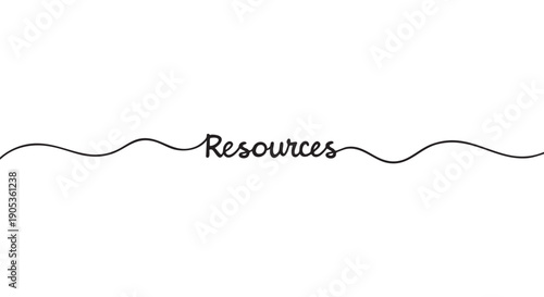 The word Resources in a cursive font is part of a continuous wavy black line, creating an elegant and minimalist typographic design for business or educational concepts