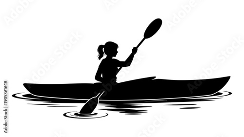 A solitary female paddler gracefully navigates the water in a kayak during an outdoor adventure.