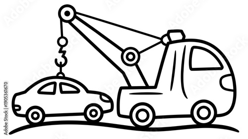 A dependable tow truck hooks up a passenger car, ready to transport it after a breakdown.