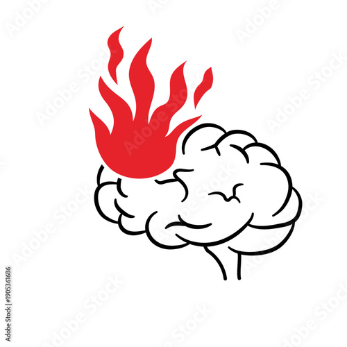 Stylized Brain on Fire Illustration Representing Severe Burnout and Mental Stress