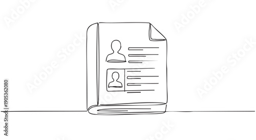 Contact directory book with personal profiles drawn in a simple, minimalist one-line art style, illustrating the concept of networking, database, or human resources
