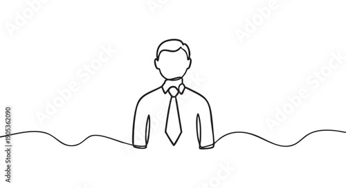 Continuous one line drawing of a businessman in a shirt and tie, a minimalist black outline illustration representing a professional employee or office worker avatar