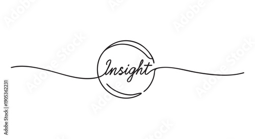 The word Insight written in a continuous single line drawing with elegant cursive calligraphy inside a minimalist circle representing clarity and understanding
