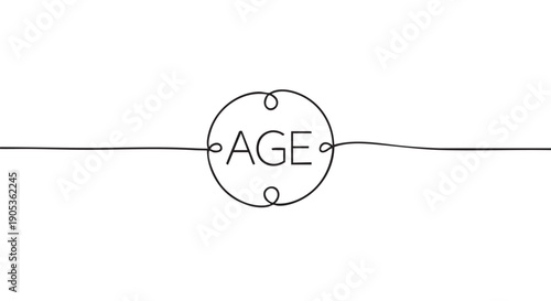 The word AGE written in a continuous line drawing with a circle and decorative loops, representing the concept of aging, lifespan, and the passage of time in a simple, minimalist style
