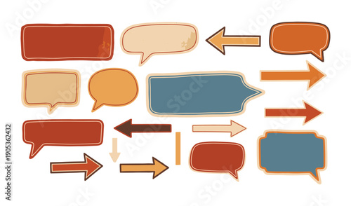 Collection of Hand Drawn Speech Bubbles and Arrows in Warm Earthy Tones talk bubble chat bubble