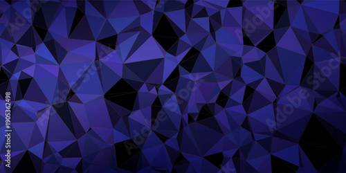 Neon futuristic abstract low-poly background with sharp triangular facets glowing in electric blue, violet, and cyan tones