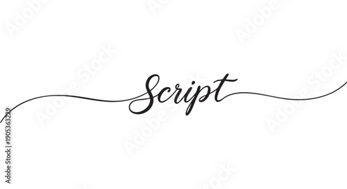 The word Script written in elegant black cursive calligraphy with long decorative swashes extending from the letters, creating a beautiful and minimalist typographic design element