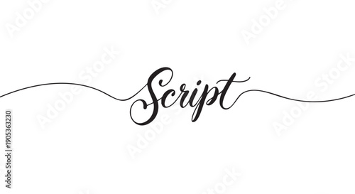 The word Script written in an elegant black calligraphic font with decorative swirls and flourishes, creating a beautiful and minimalist typographic design element