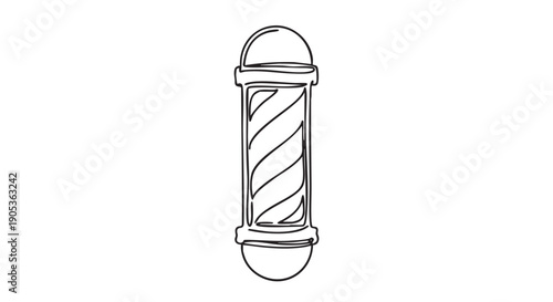 Classic barber pole with spiral stripes drawn in a single continuous line art style, showcasing a minimalist and modern black outline design for a barbershop or salon symbol