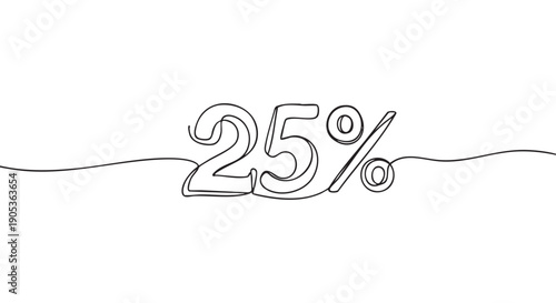 Continuous line drawing of the number twenty-five percent, rendered in a minimalist black ink style, creating a clean and modern graphic element