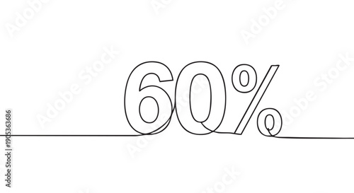 Continuous single line drawing of sixty percent, rendered in a minimalist black outline style, conveying a sense of simplicity and modern design