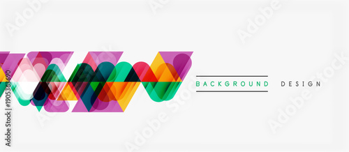Bright layered shapes create modern abstract design. Colorful elements overlap, forming dynamic visual pattern. Simple text labels background, design.