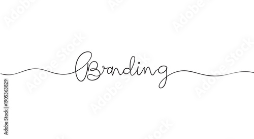 Elegant black continuous line script text spelling 'Branding' with a flowing horizontal underscore and overscore, presented in a minimalist and clean graphic style