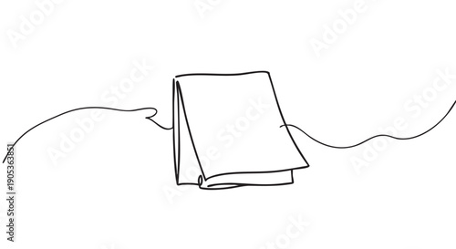 Continuous line drawing of a desk calendar standing upright, rendered in a minimalist artistic style with a flowing, unbroken black line on a bright field