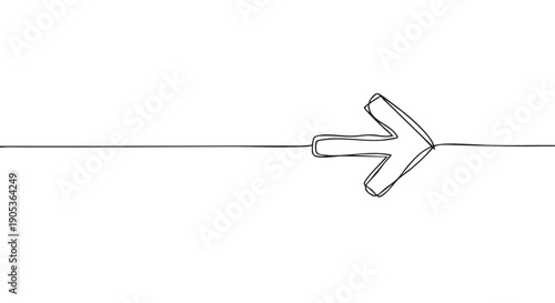 Continuous single black line forms an arrow pointing right, drawn in a minimalist hand-drawn style with a slightly wobbly texture, conveying direction and simplicity