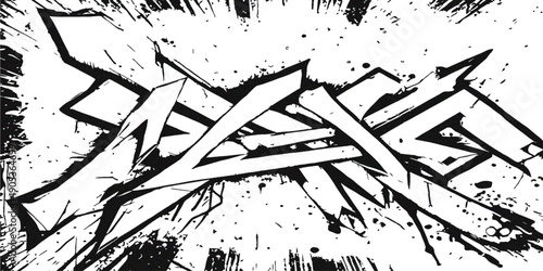  black and white abstract illustration of graffiti art with bold lines and splatters for Urban Street Art.