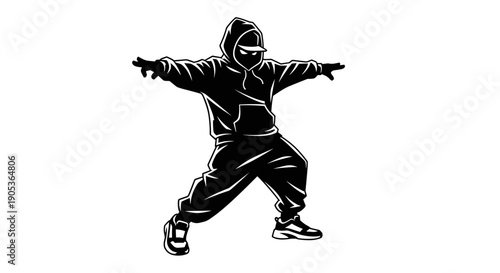 Silhouette of a dancer in a hoodie and baggy pants.