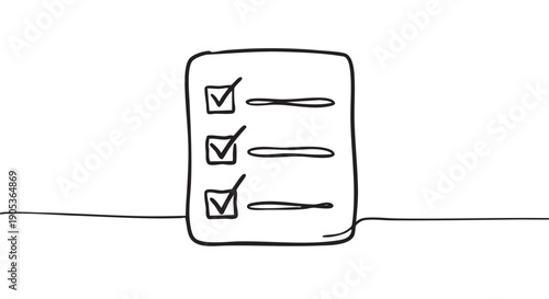 Simple hand-drawn checklist with three completed items features bold black lines and checkmarks, conveying a sense of accomplishment and task completion in a clean, minimalist style