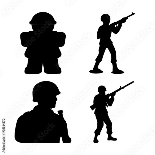 Collection of diverse soldier silhouettes representing military figures and combat roles