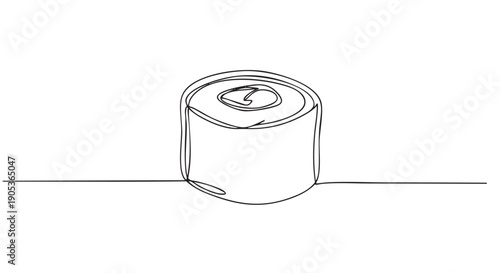 Simple continuous line drawing of a cylindrical can with a pull-tab, rendered in a minimalist artistic style with clean black lines