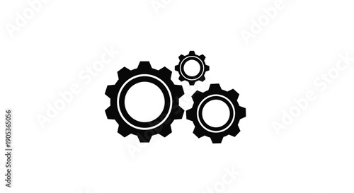 Three interlocking gear icons in black and white symbolizing teamwork and mechanical connection