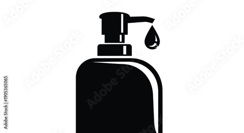 Black silhouette of a soap dispenser with a single drop falling