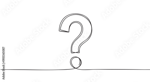 Minimalist continuous line art question mark symbol is elegantly drawn with a double outline, conveying curiosity and inquiry in a clean graphic style
