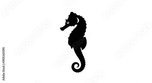 Silhouette of a graceful seahorse against a white background.
