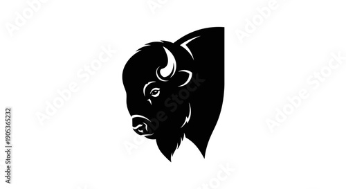 Silhouette of a Majestic Bison Head Facing Left.