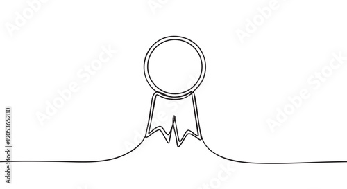 Continuous single line drawing medal award ribbon, symbolizing achievement and success, rendered in a minimalist artistic style with clean black lines