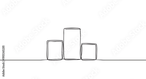 Continuous line drawing of a three-tiered podium, symbolizing success, achievement, and ranking, rendered in a simple, minimalist black outline style