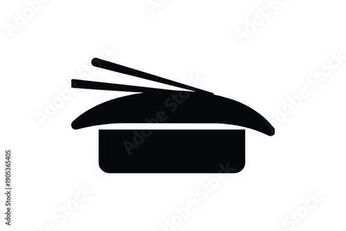 Black silhouette of sushi roll with chopsticks on top on a clean white background, Asian cuisine
