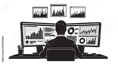 Business graphs and charts icons. Business statistics and analytics, charts diagrams, money, down or up arrow. graph growth silhouette icon set
