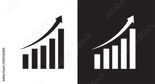 Business graphs and charts icons. Business statistics and analytics, charts diagrams, money, down or up arrow. graph growth silhouette icon set
