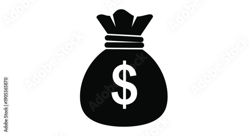 Black money bag with dollar sign icon symbolizing wealth and financial transactions against a clean white background