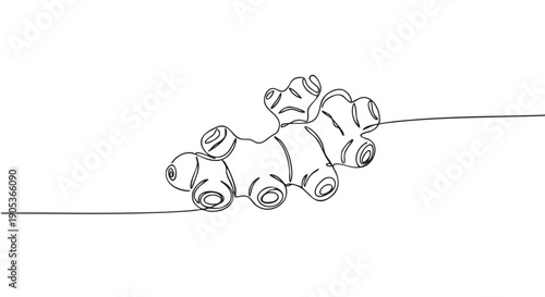 Single continuous line art ginger root illustration, rendered with a minimalist aesthetic and a clean, modern artistic style, emphasizing its organic shape