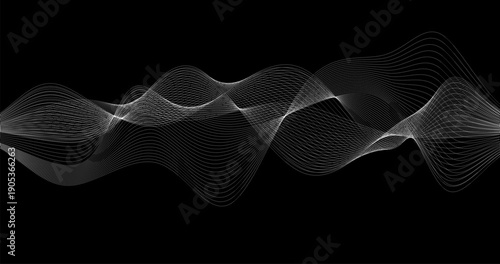 Abstract wave of particles on black background for Science Technology Concept