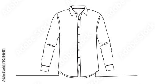 Minimalist line art drawing of a classic long-sleeved collared shirt with buttons, rendered in a continuous single line style, conveying simplicity and elegance
